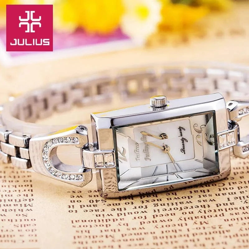Silver Top Julius Lady Women's Watch Mother-of-pearl Japan Quartz Fashion Hours Chain Lovely Business Girl Birthday Gift Box