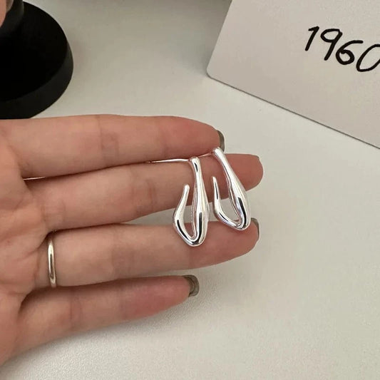 silver Vintage 925 Sterling Silver Geometric Unique Design Long Stud Earrings For Women Gifts Jewelry