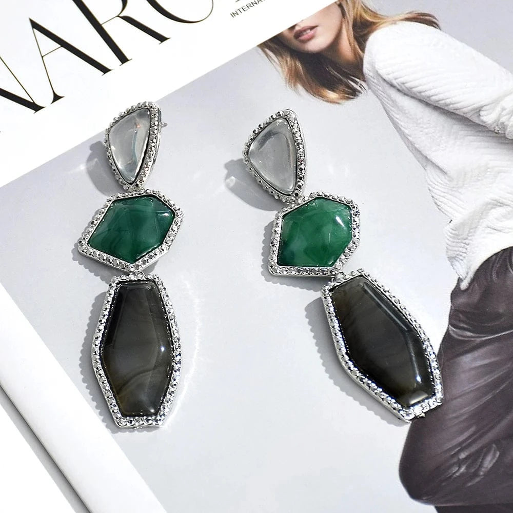 Silver Vintage Bohemian Beads Drop Earrings For Women Turquoise Resin Hanging Earrings for Girls Party Ear Jewelry Gifts