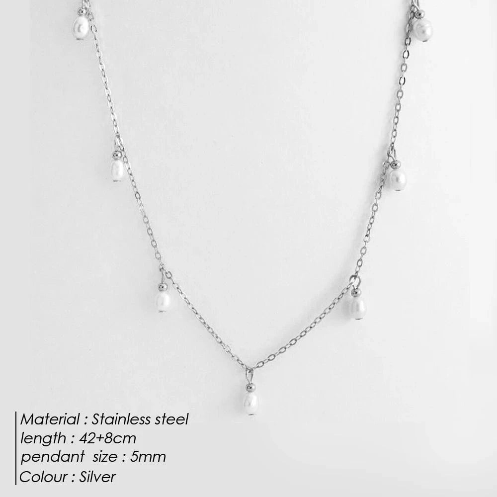 silver Women Stainless Steel 14k Gold PVD Plated Chain Pearl Necklaces Fine Jewelry Hot Sale