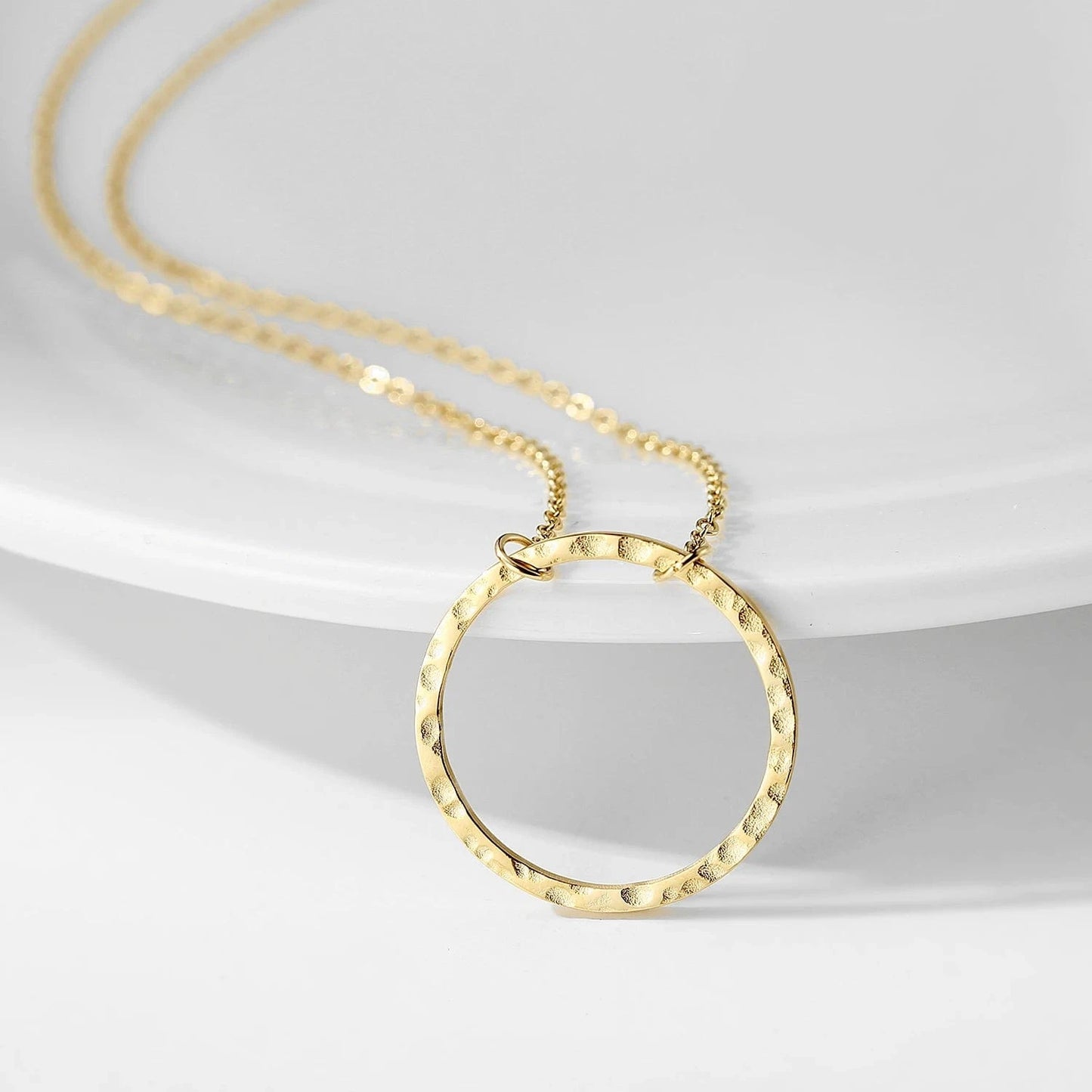 Silver / YX14982 -20MM Dropshipping  Women Stainless Steel Open Circle Charm Necklace Dainty Tiny Circle Pendant Necklace Gold Silver