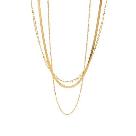 simple / 15inches / N2398 N2398 New Arrival Stainless Steel Flat Snake Herringbone Chain Three Layer Figaro Chains Necklace