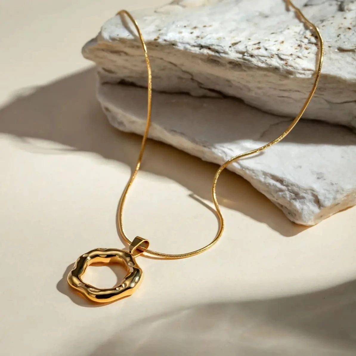 simple / 16inches / N2165 N2165 Jewelry Fashion Necklace 18K Gold Plated Snake Chain Necklace Gift Stainless Steel textured Irregular Pendent Necklace