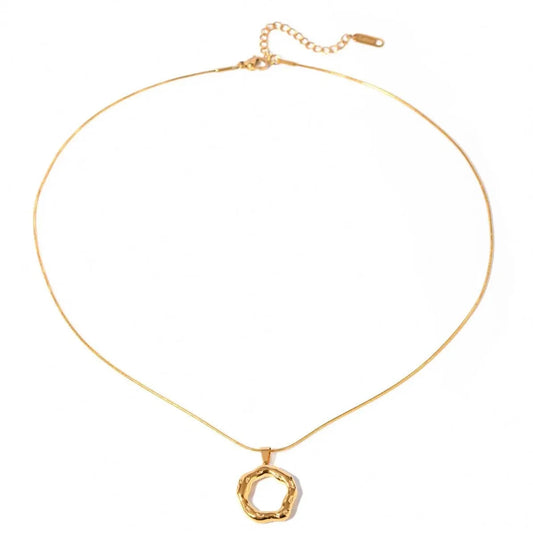 simple / 16inches / N2165 N2165 Jewelry Fashion Necklace 18K Gold Plated Snake Chain Necklace Gift Stainless Steel textured Irregular Pendent Necklace