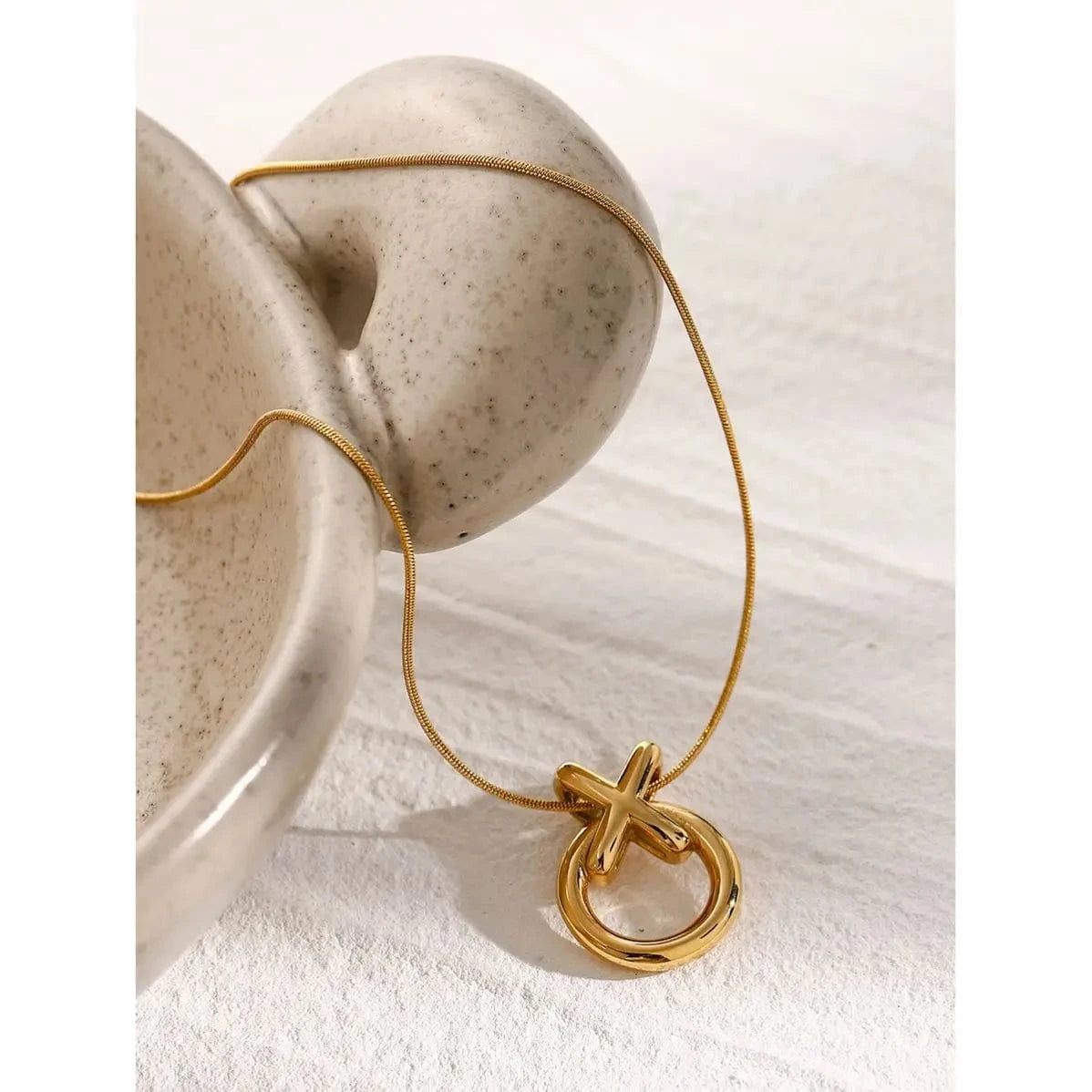 simple / 20inches / N2164 N2164 Jewelry Fashion Necklace 18K Gold Plated Snake Chain Necklace Stainless Steel donuts Pendent Necklace