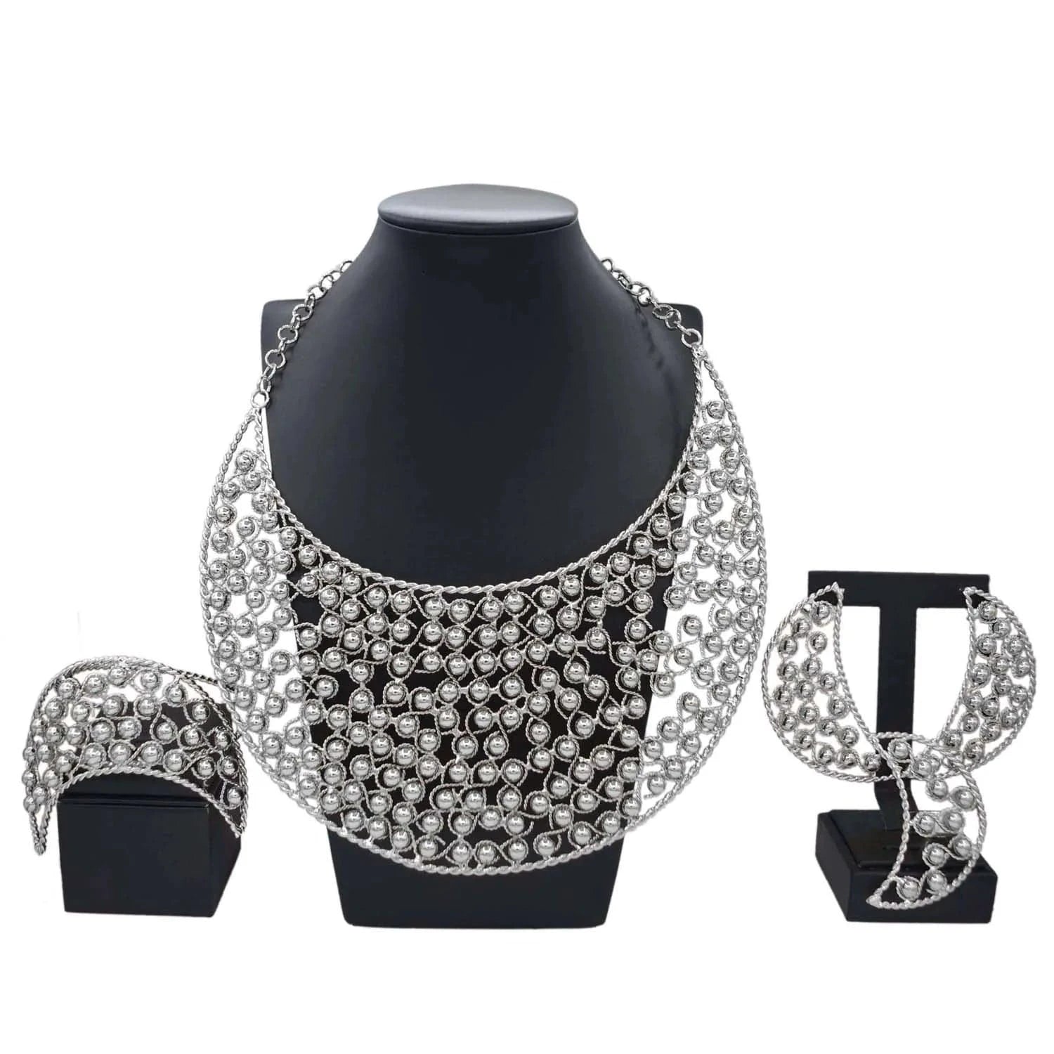 simple / 45CM / Gold Yulaili factory direct women's accessories wedding set jewelry high quality hawaiian 18k silver color zircon big necklace sets