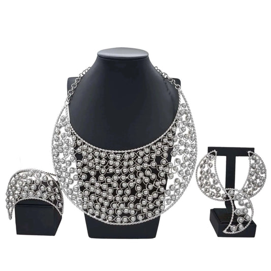 simple / 45CM / Gold Yulaili factory direct women's accessories wedding set jewelry high quality hawaiian 18k silver color zircon big necklace sets