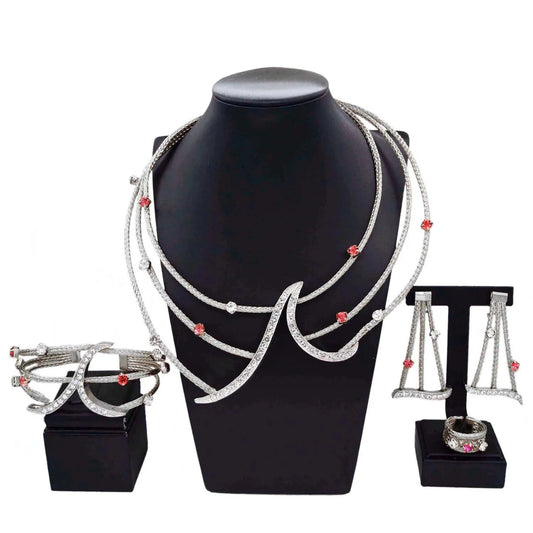 simple / 45CM / silver Yulaili factory wholesale wedding accessories Costume gift jewelry brazilian18k multiplayer colorful crystal woman necklace set