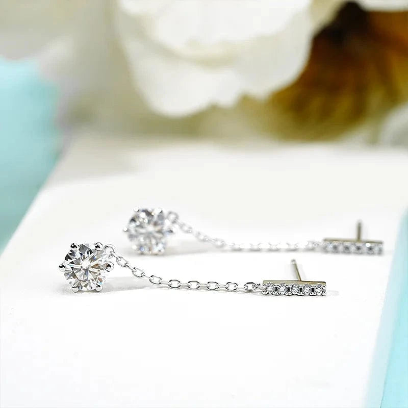 simple 6 prong 1ct 0.5ct round cut mossanite silver drop dangle earring jewelry 925 silver gemstone drop earrings