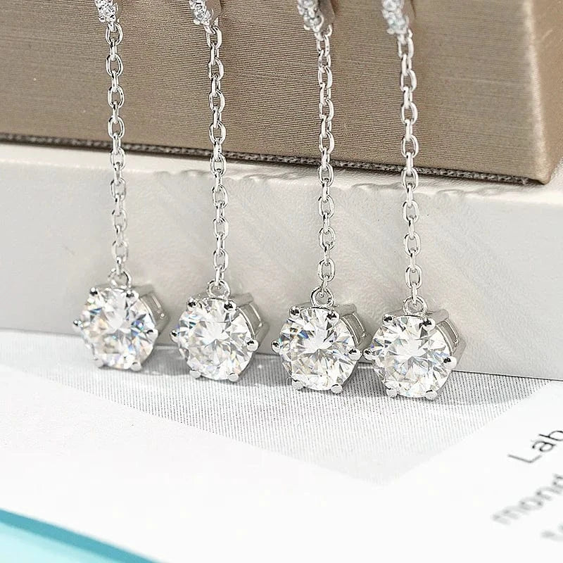 simple 6 prong 1ct 0.5ct round cut mossanite silver drop dangle earring jewelry 925 silver gemstone drop earrings