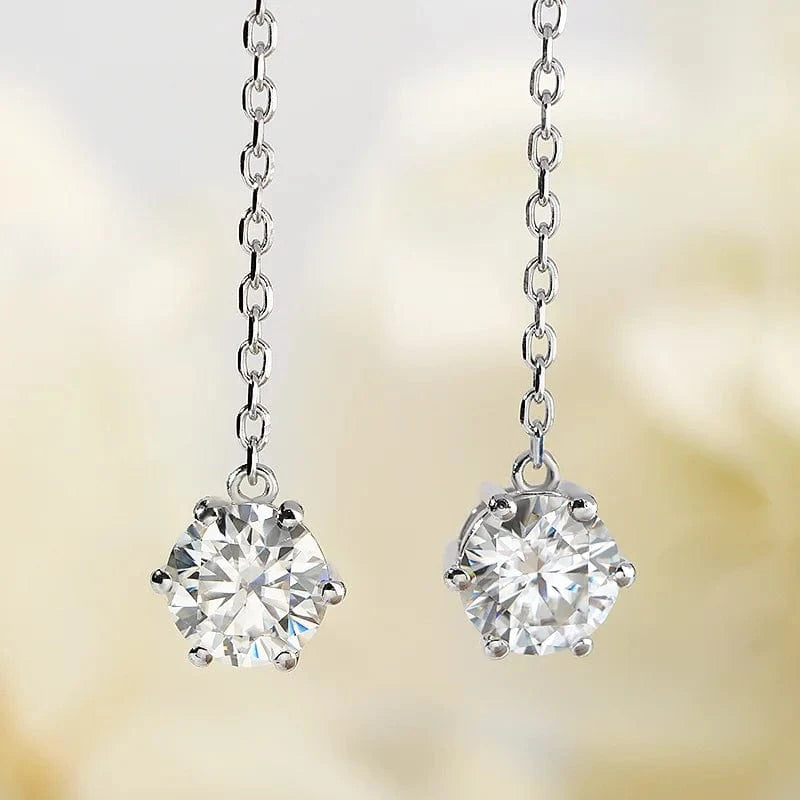 simple 6 prong 1ct 0.5ct round cut mossanite silver drop dangle earring jewelry 925 silver gemstone drop earrings