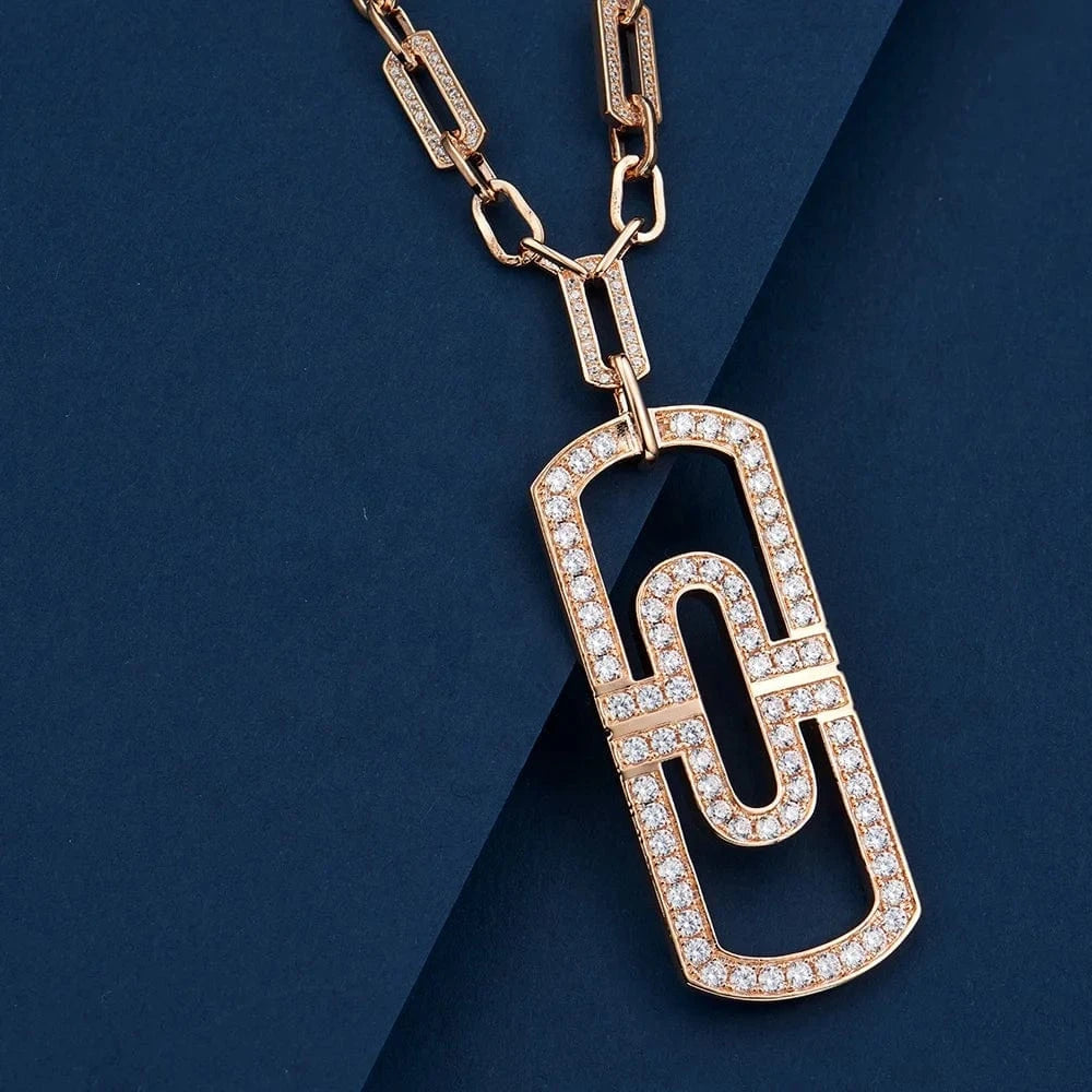 Simple Fashion Large Chain Long Paper Clip Necklace Men And Women Lovers Style Inlaid Zircon Jewelry Wholesale