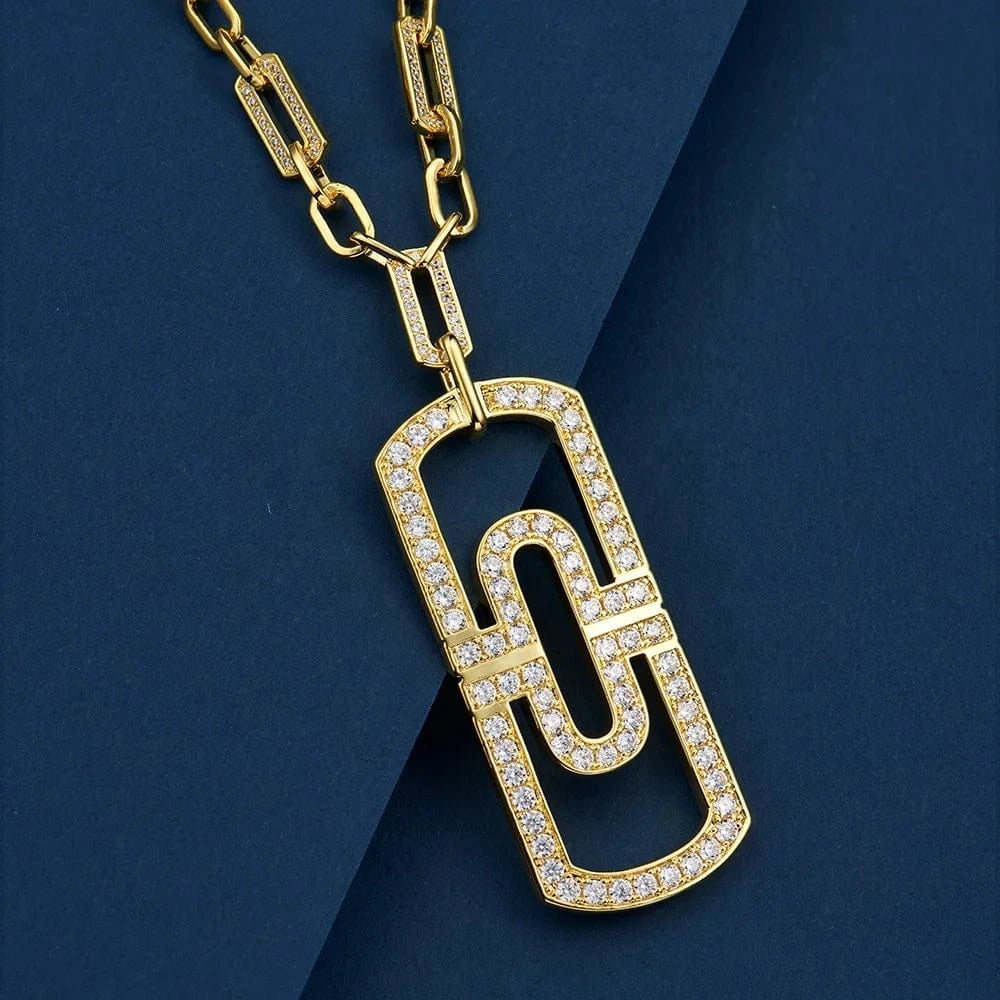 Simple Fashion Large Chain Long Paper Clip Necklace Men And Women Lovers Style Inlaid Zircon Jewelry Wholesale