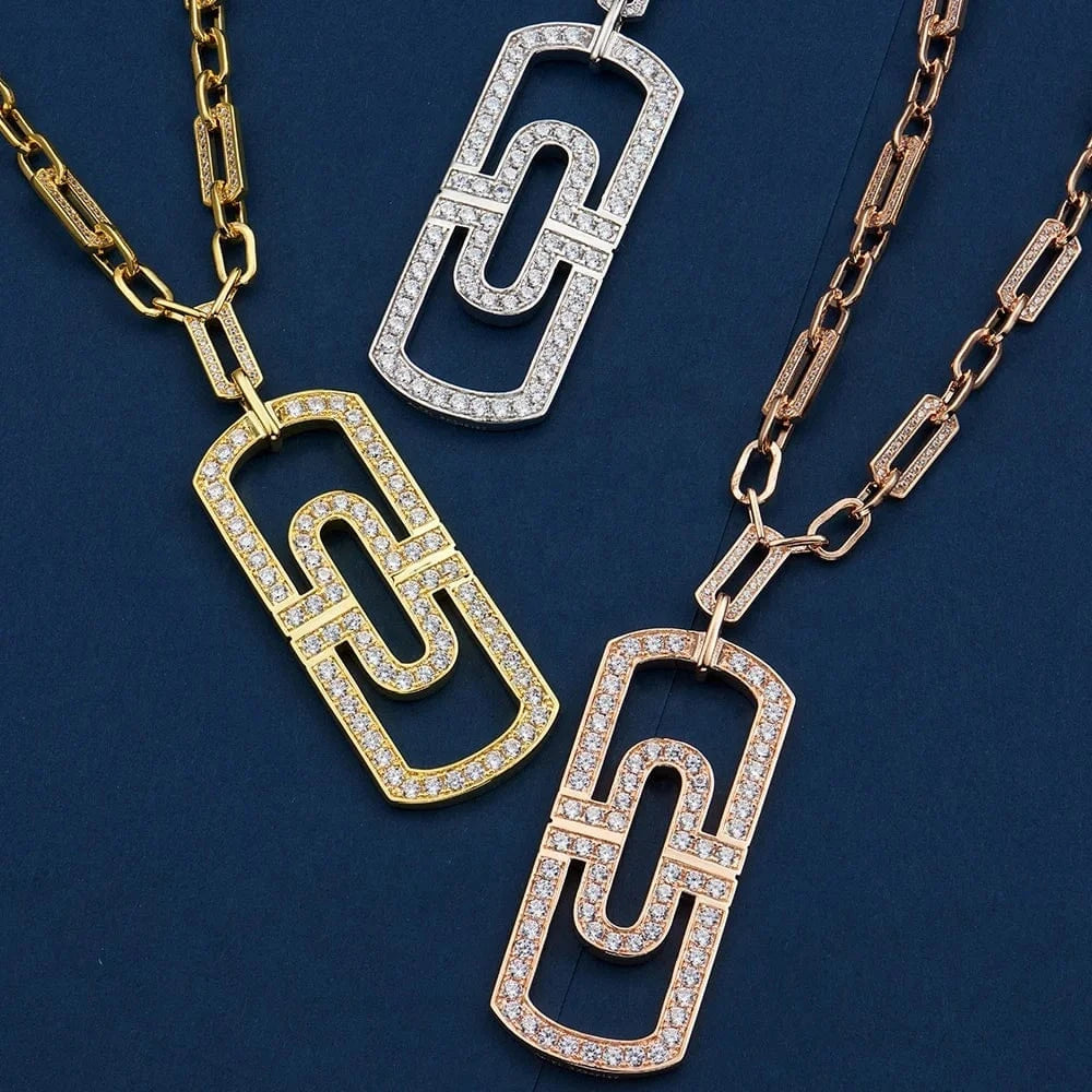 Simple Fashion Large Chain Long Paper Clip Necklace Men And Women Lovers Style Inlaid Zircon Jewelry Wholesale