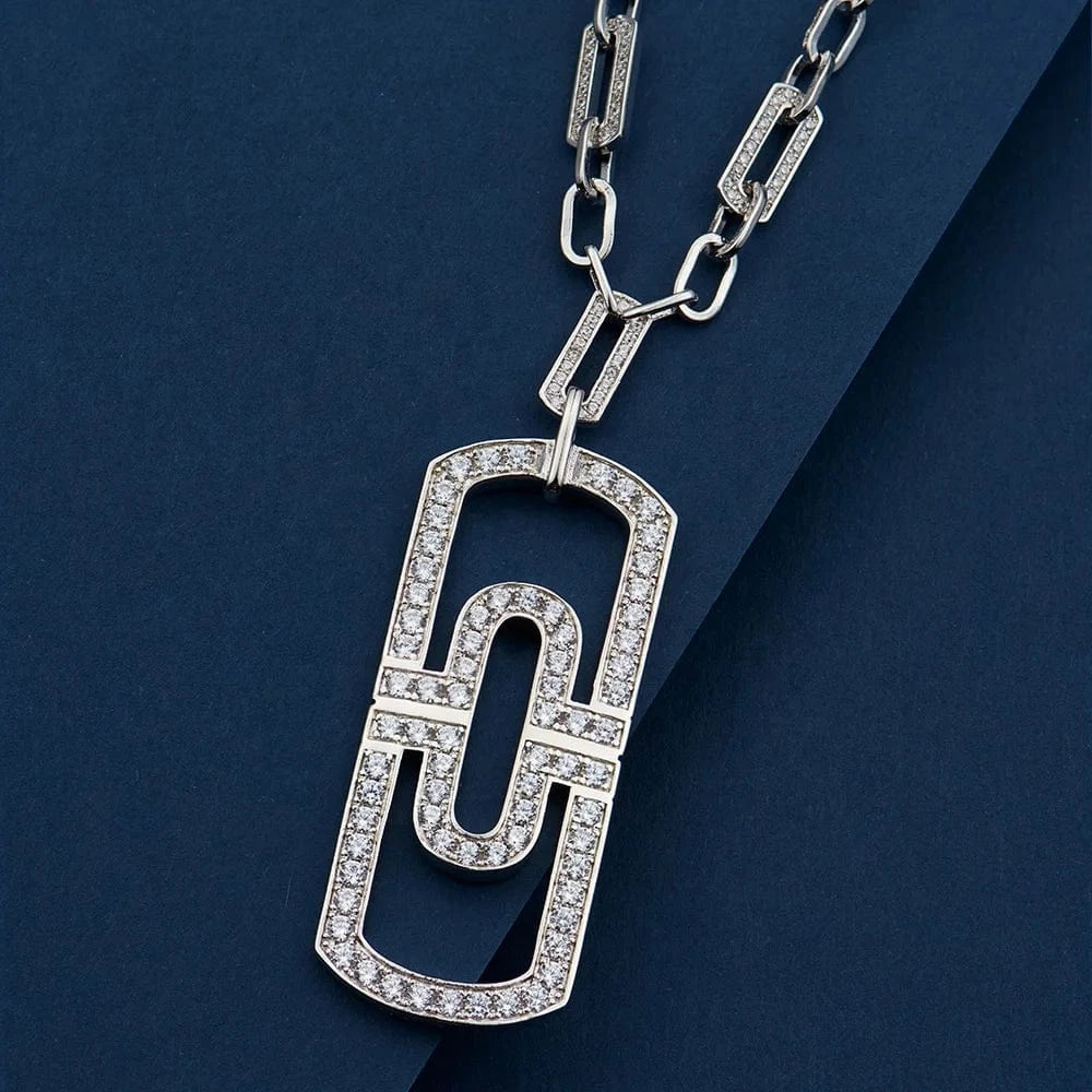 Simple Fashion Large Chain Long Paper Clip Necklace Men And Women Lovers Style Inlaid Zircon Jewelry Wholesale