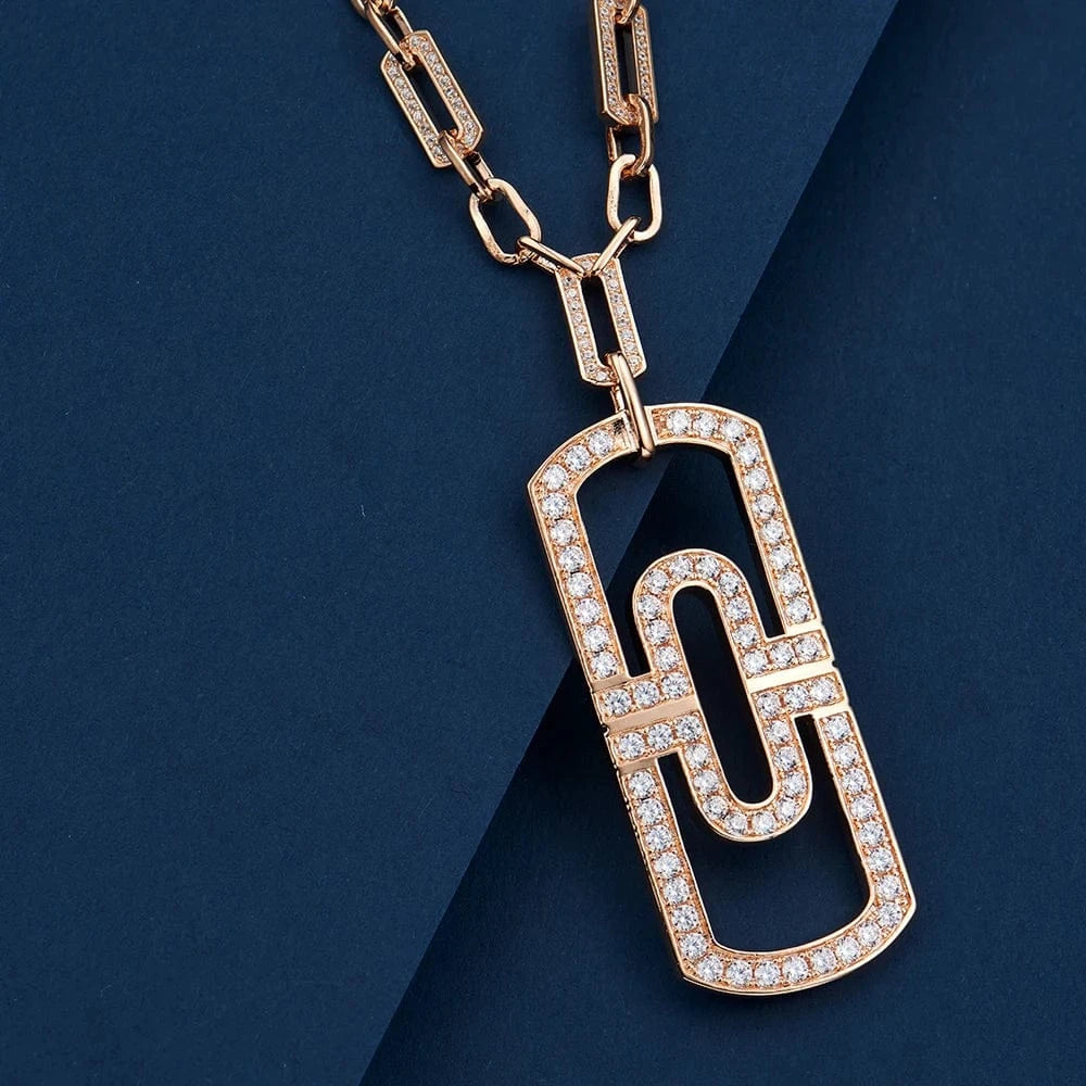 Simple Fashion Large Chain Long Paper Clip Necklace Men And Women Lovers Style Inlaid Zircon Jewelry Wholesale