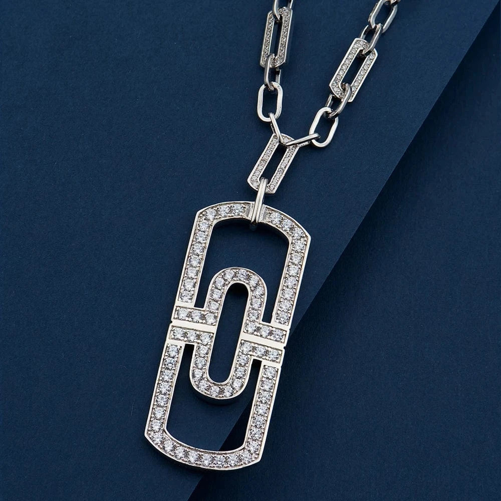 Simple Fashion Large Chain Long Paper Clip Necklace Men And Women Lovers Style Inlaid Zircon Jewelry Wholesale