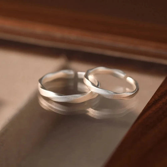 Simple Frosted Twist Pattern S999 Sterling Silver Open Adjustable Lover Couples Rings For Women Jewelry Accessories YB-XY-359