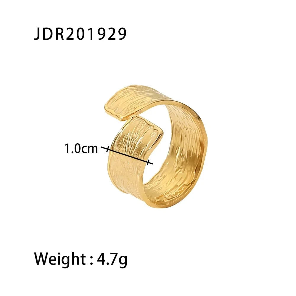 simple / R1964 R1964 Geometric Jewelry Gold Silver Plated Stainless Steel Wide Texture Pleated Open Ring for Girls