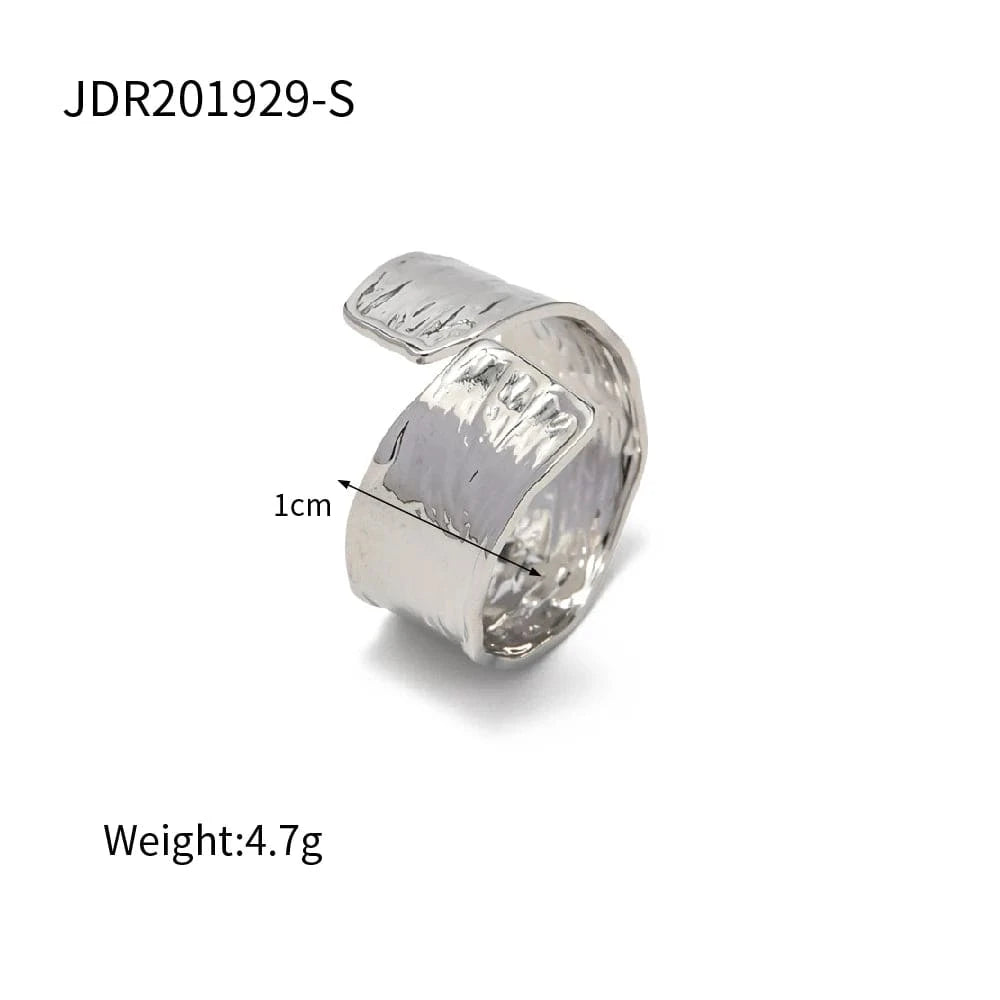 simple / R1964S R1964 Geometric Jewelry Gold Silver Plated Stainless Steel Wide Texture Pleated Open Ring for Girls