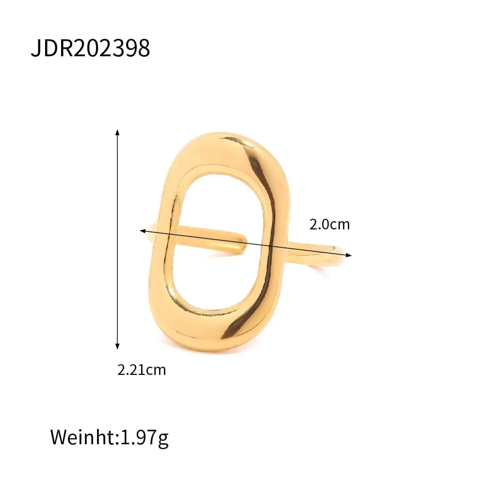 simple / R2010 R2010 Geometric Jewelry 18K Gold Plated Stainless Steel Hollow Square Open Ring for Girls