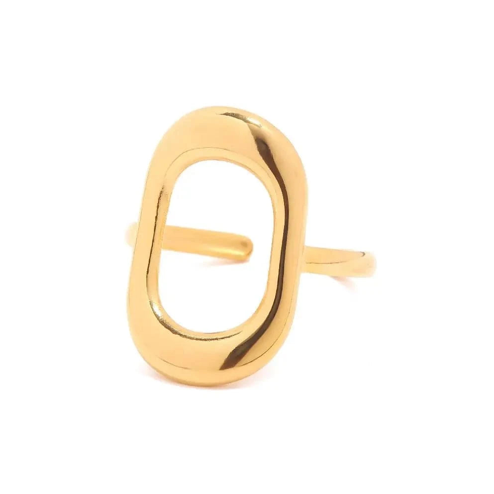 simple / R2010 R2010 Geometric Jewelry 18K Gold Plated Stainless Steel Hollow Square Open Ring for Girls