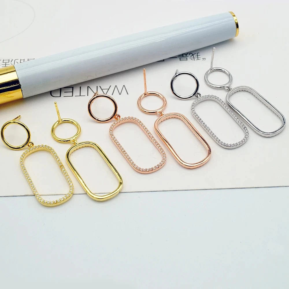 simple statement chunky geometric dangle 18k gold plated new fashion circle shaped silver pendant earring with CZ