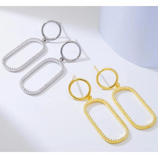 simple statement chunky geometric dangle 18k gold plated new fashion circle shaped silver pendant earring with CZ
