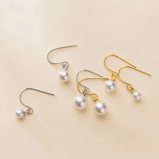 Simulated Round Pearl Drop Earrings For Women Birthday 925 Sterling Silver Jewelry Gifts