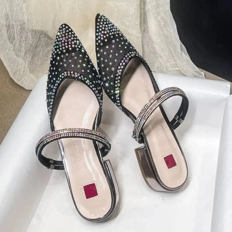 Size 31-43 Low 3CM Block Pointy Toe Sandals RTS Product Mesh Pumps Gold Luxury Heels for Woman