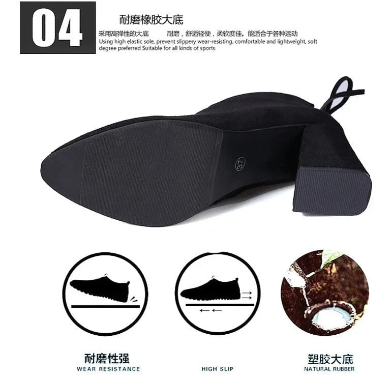 Size 32-43 Autumn/Winter Women's Boots Solid Suede Martin Boots Pointed Thick Heels High Heels Cotton Short Boots