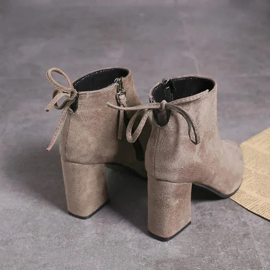 Size 32-43 Autumn/Winter Women's Boots Solid Suede Martin Boots Pointed Thick Heels High Heels Cotton Short Boots