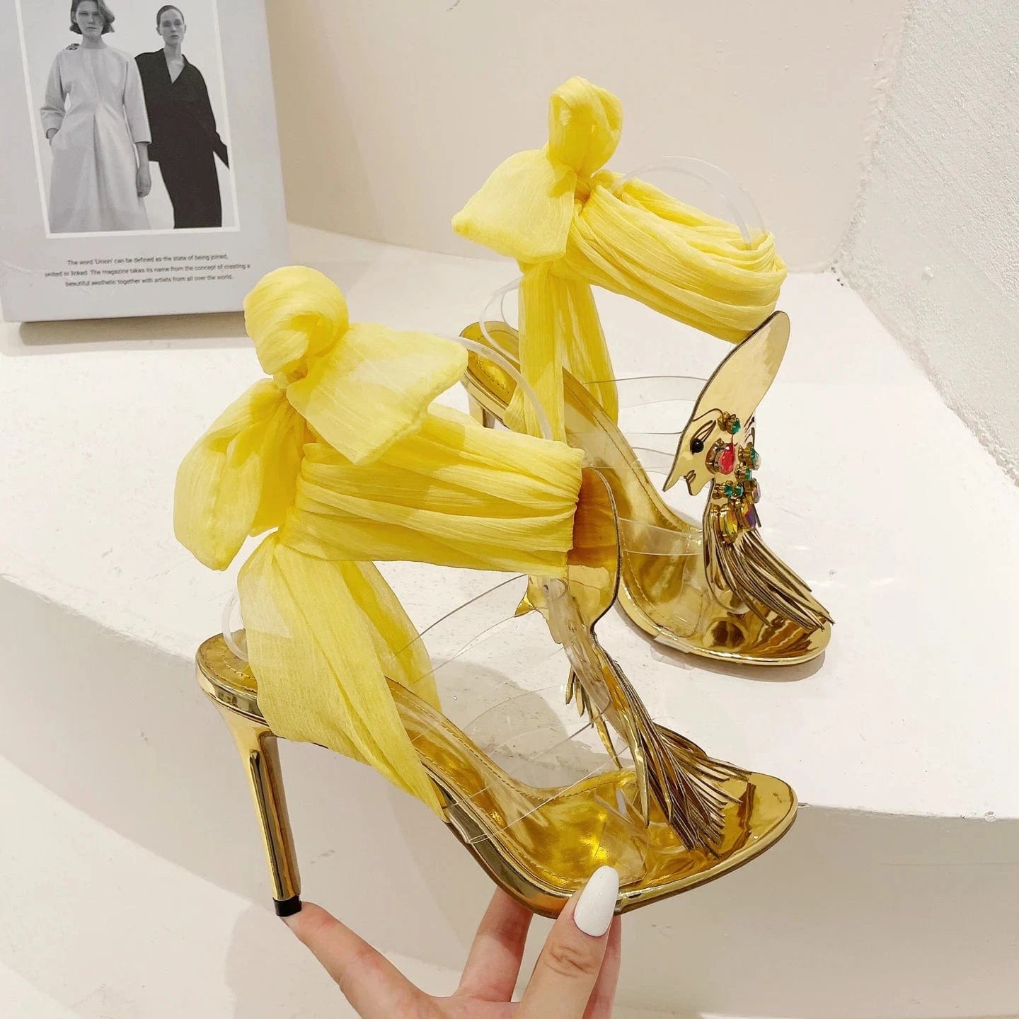 size 39=US size 8 / Gold New Bow Knot Gold Sandals Ankle Buckle Peep Toe Stilettos Women High Heel Sandals Green Pink Red Summer Shoes For Women Sandals