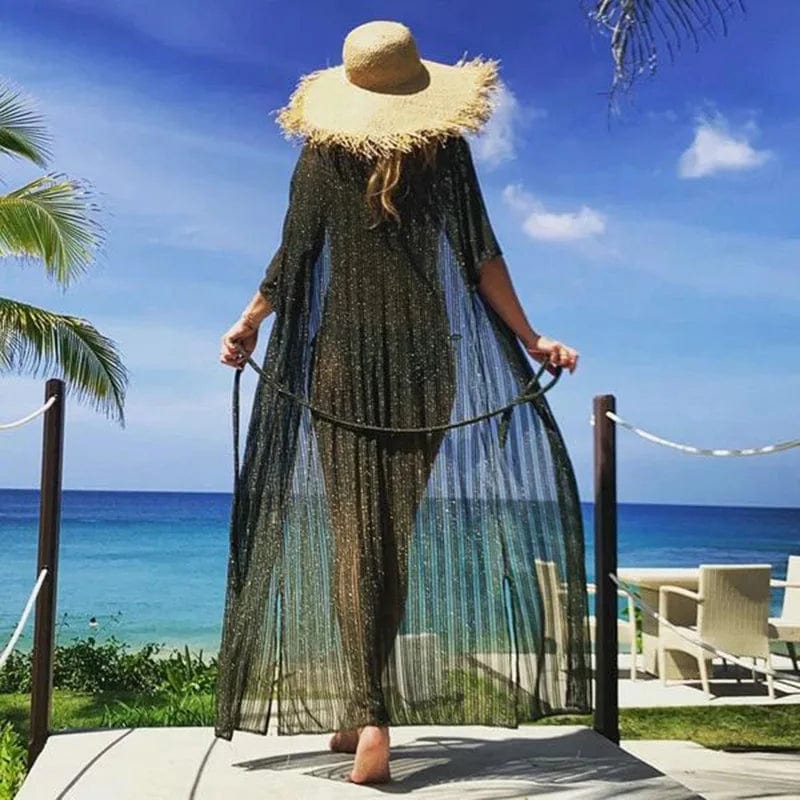 Size fits all / 01 Open Front Beach Tunic See Through Women Swimsuits Half-sleeve Beachwear, Women Sexy Bikini Cover Up Mesh Kimono