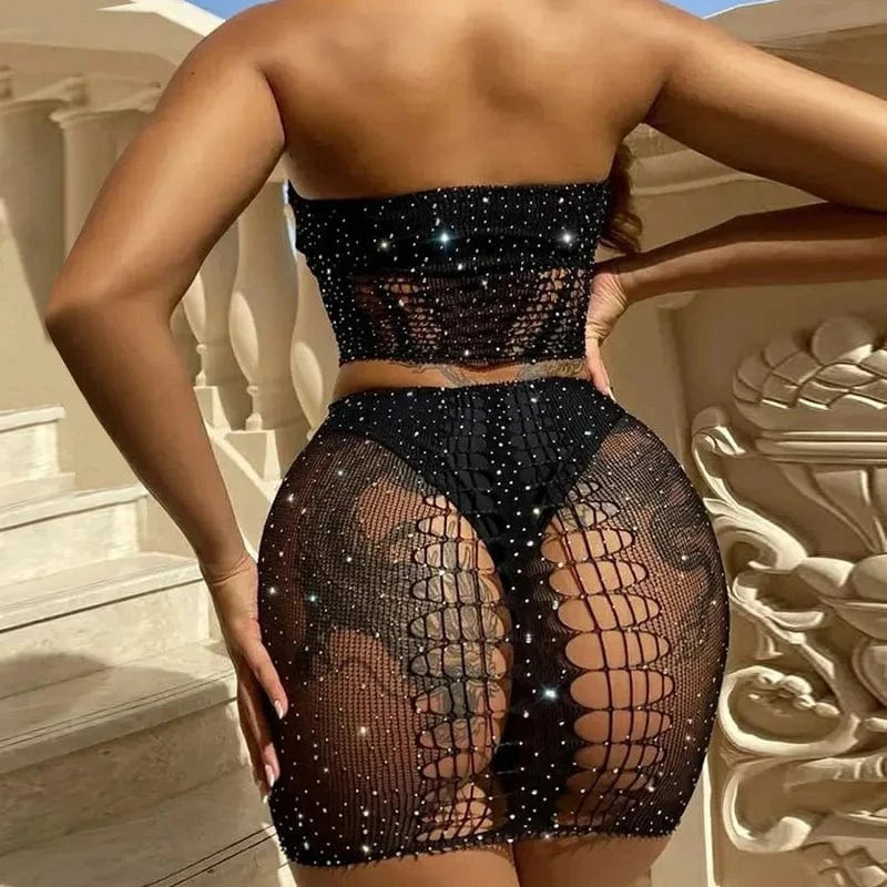Size fits all / Black Sexy bright diamond swimsuit shinny bikini black tube top summer swimsuits 2024