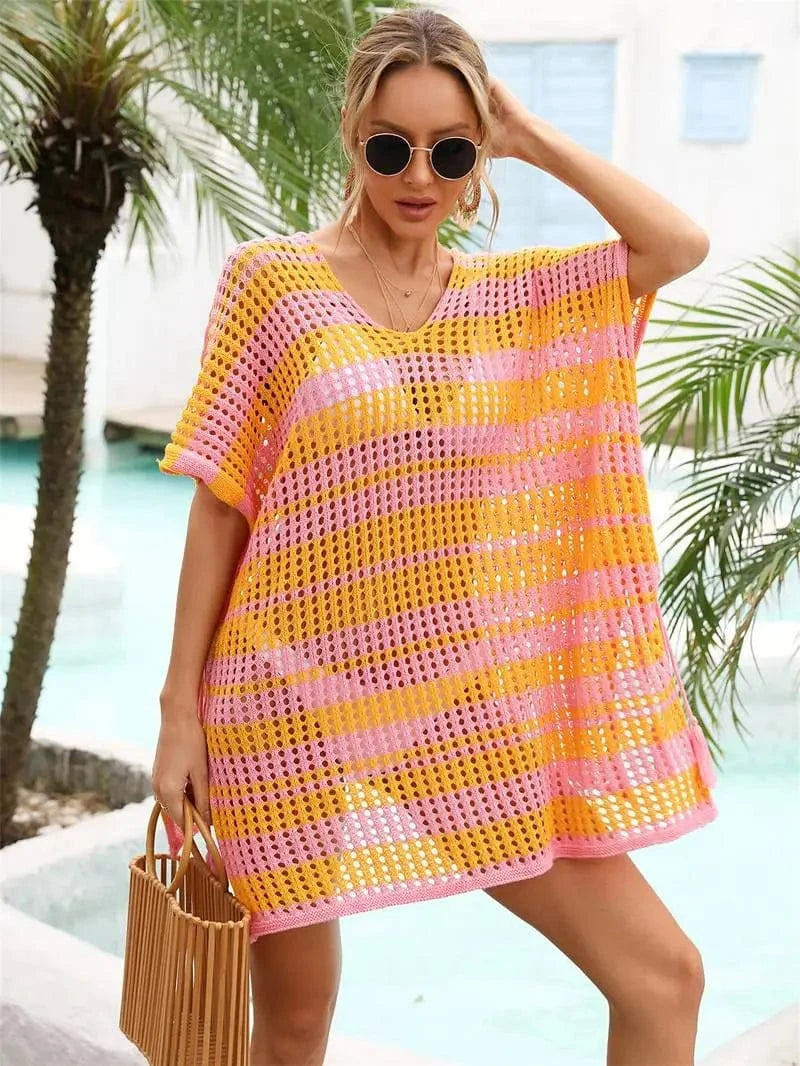 Size fits all / Yellow 2024 Sexy Crochet Beach Dress Bikini Cover Up Women Beach Wear Hollow Out Swimsuit Summer Outfits Women Swimwear Cover Ups