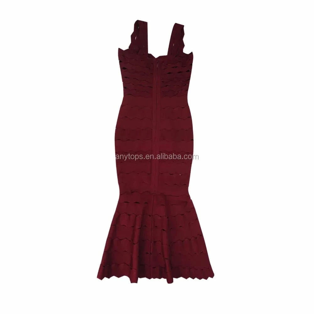 Sleeveless backless elegant sexy party red lace bandage dress