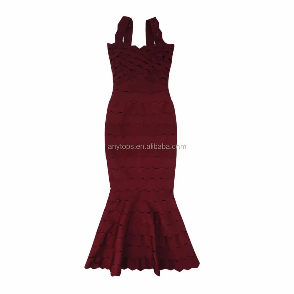 Sleeveless backless elegant sexy party red lace bandage dress