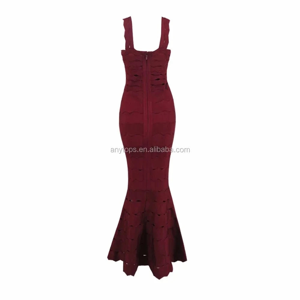 Sleeveless backless elegant sexy party red lace bandage dress