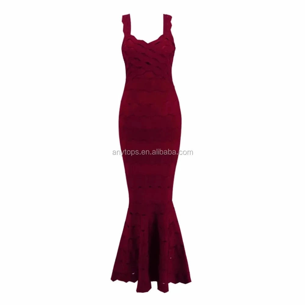 Sleeveless backless elegant sexy party red lace bandage dress