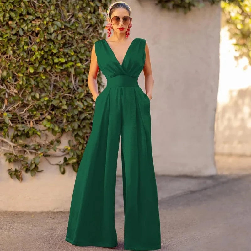 Sleeveless Jumpsuit V Neck Elegant for Womens Dressy Casual 2024 One Piece Romper Outfits