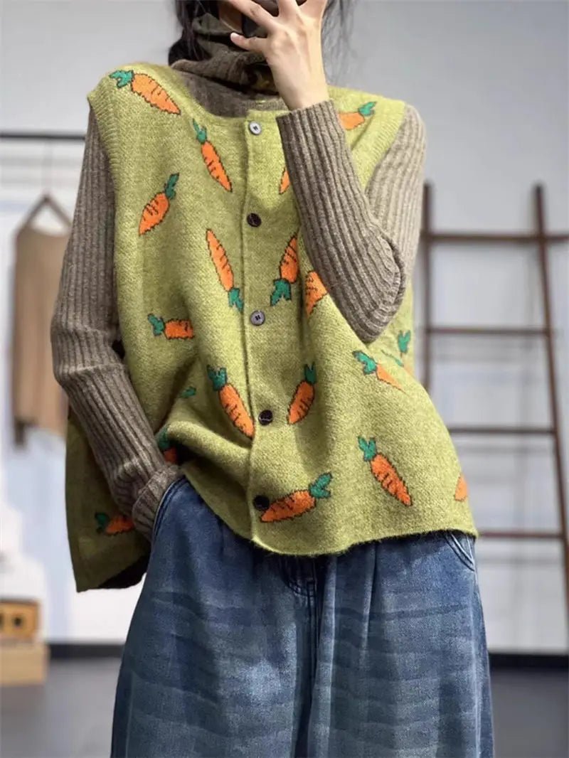 Sleeveless Knitted Vest – Round Neck Jacquard – Loose Fit - SN Wigs & More