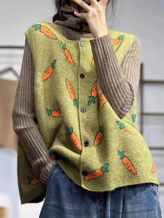 Sleeveless Knitted Vest – Round Neck Jacquard – Loose Fit - SN Wigs & More