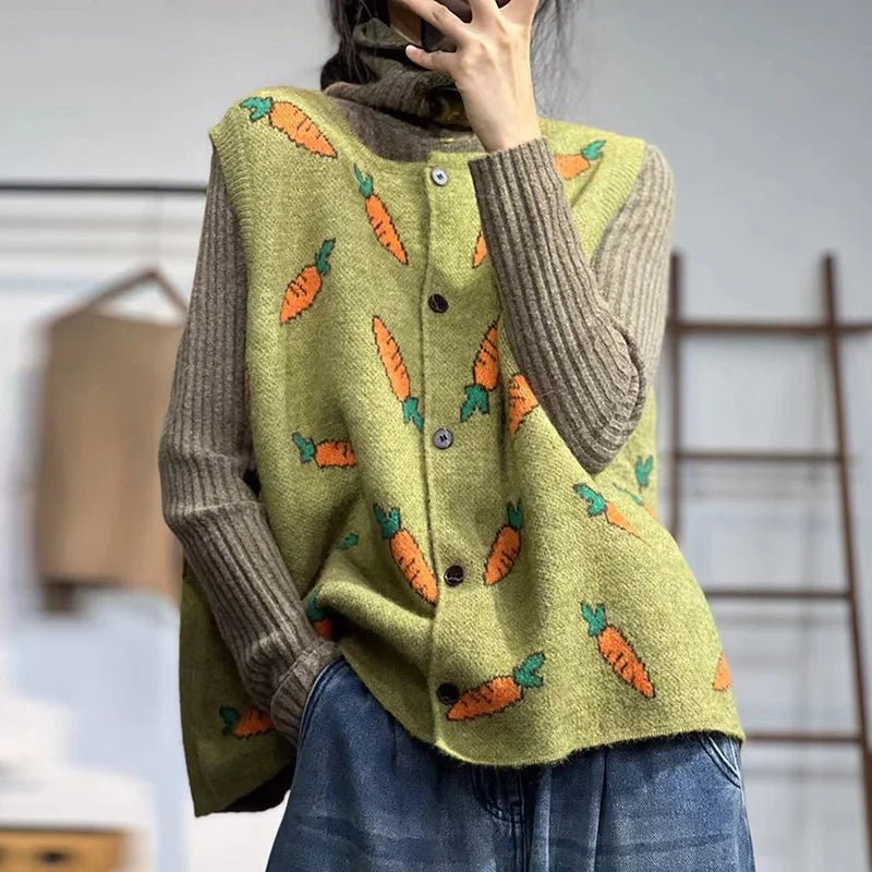 Sleeveless Knitted Vest – Round Neck Jacquard – Loose Fit - SN Wigs & More