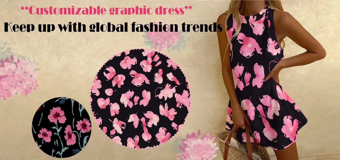 Sleeveless Luxury Dress High Waist Oil Painting Printing A-shaped Dress Casual Campus Party Fashion Girl Y2K Style Beach Dress