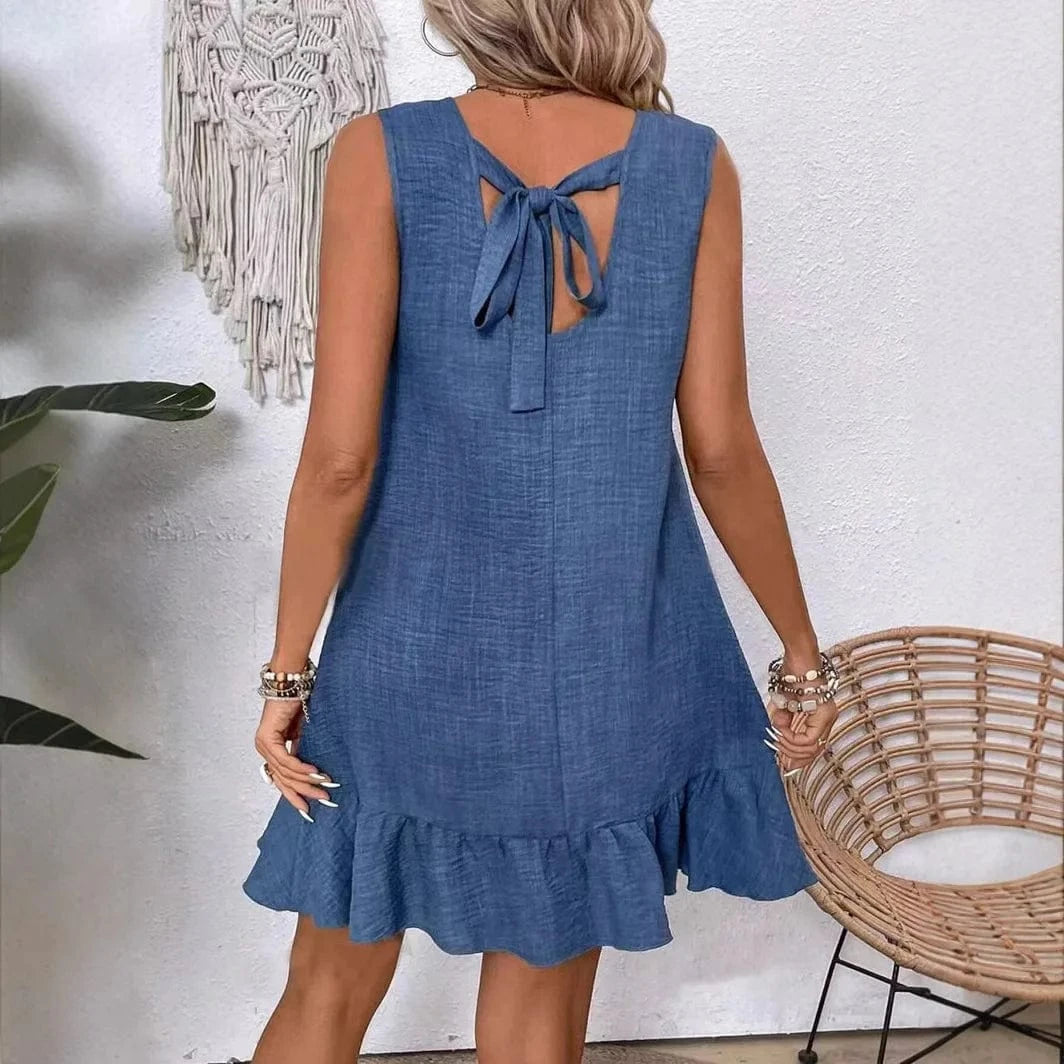 Sleeveless Women Dress for 2024 Summer Solid Vacation Pullover Beach Sundress Female Korean Fashion Slim Sexy Casual Short Dress