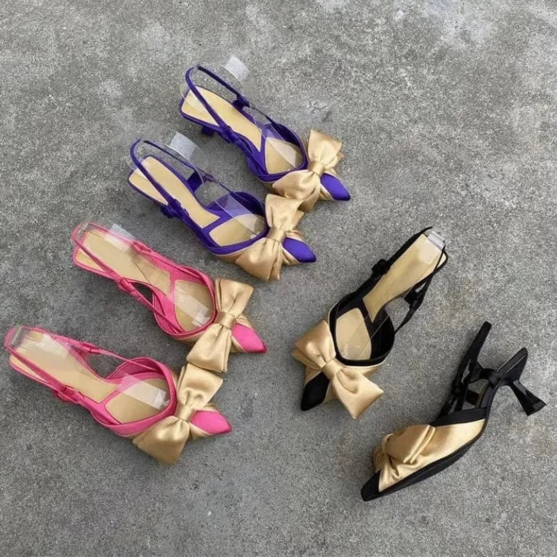Slingback Escarpin Femme New Color Shoes Fashion Bow Tie Talon Mules for Women Shoes