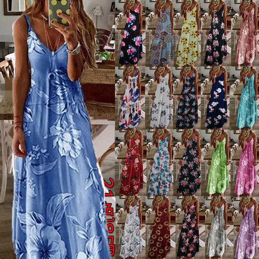 Slip Dress Summer 2024 Bohemian Sleeveless Backless Stylish Floral Casual Maxi Dress Sundresses For Women Evening Dress