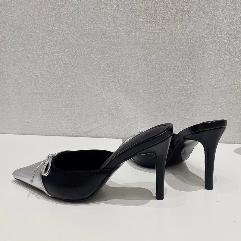 Slip-On Aneikeh Pointed PU Mixed Colors Party Wedding Stiletto Shoes Elegant Fashion Butterfly-knot Pump Women NEW Spring/Summer