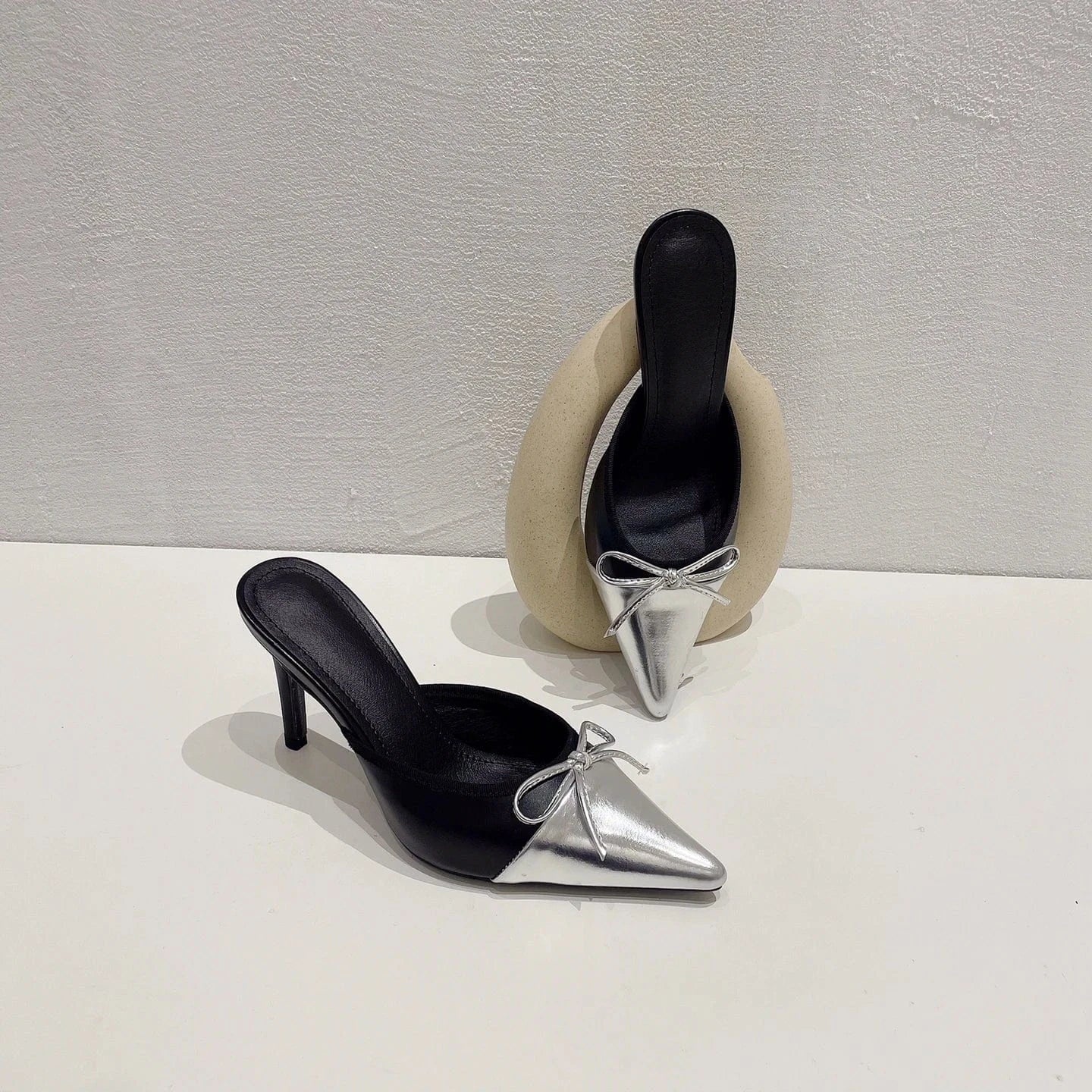 Slip-On Aneikeh Pointed PU Mixed Colors Party Wedding Stiletto Shoes Elegant Fashion Butterfly-knot Pump Women NEW Spring/Summer